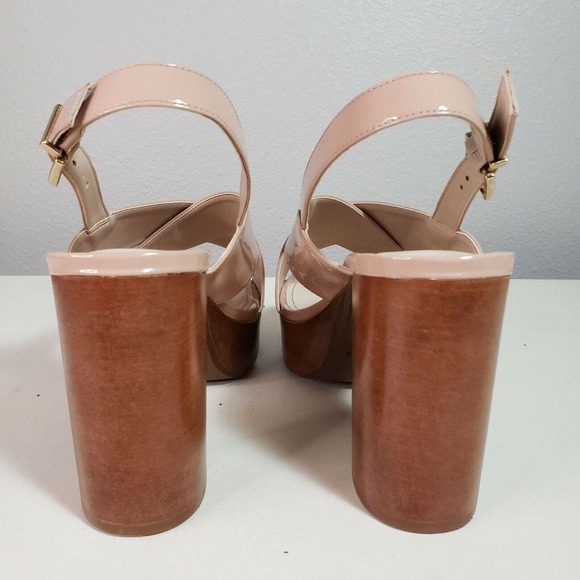 Kendall & Kylie Shian Patent chunky Sandal sling back nude‎ crossover open toe 8 - Picture 2 of 7